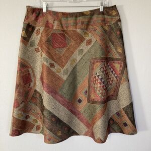 Coldwater Creek Skirt Large Twill Woven Southwest Western Geo Print Yellowstone